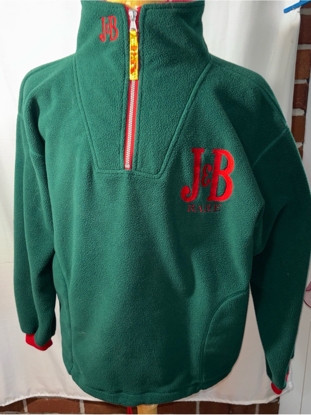 J & B Rare Scotch Deep Green Fleece Half-Zip with Red Logo and Trim Embroidered